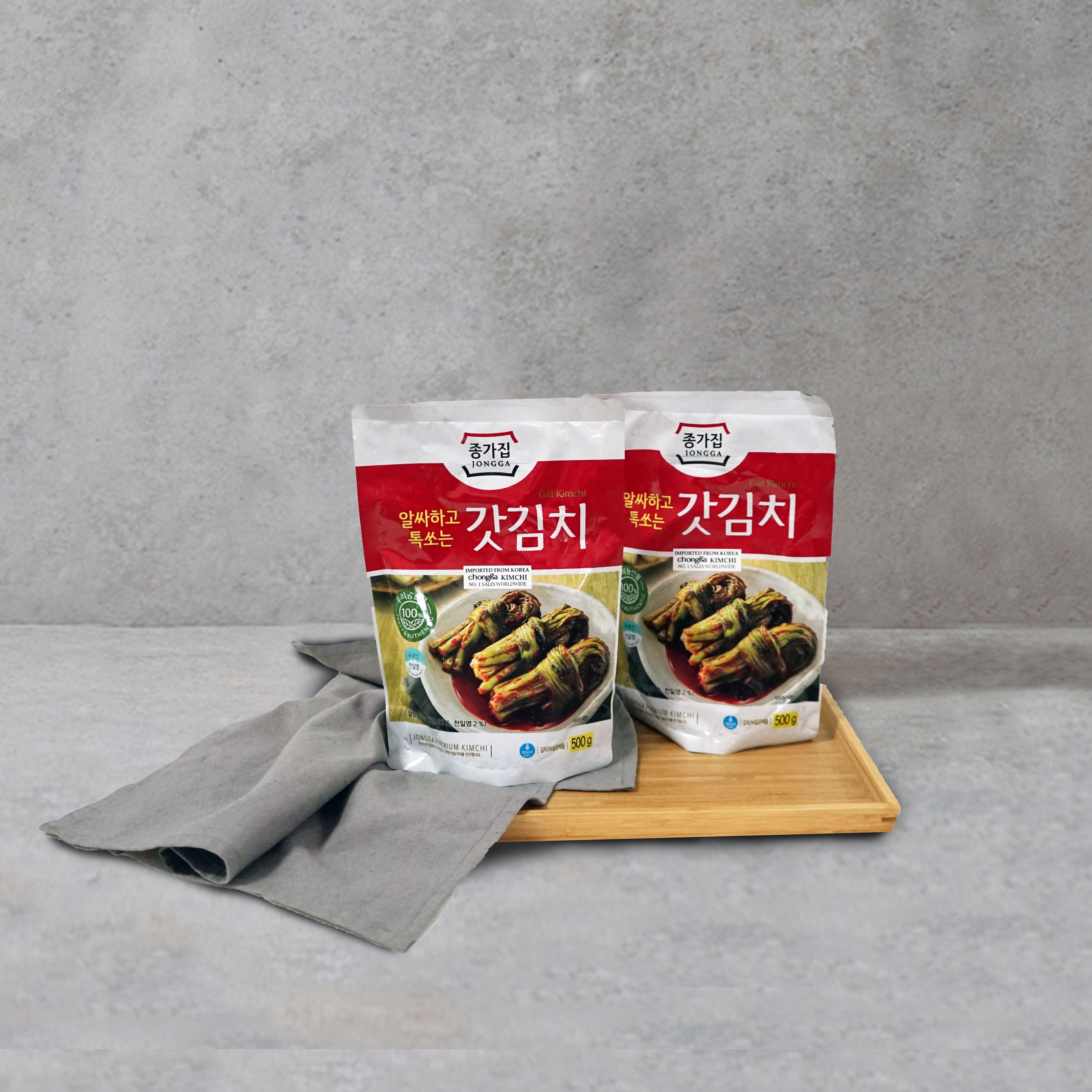 Korean Gat Kimchi (Mustard Leave Kimchi) 종가집 돌산 갓김치 500G | Jongga